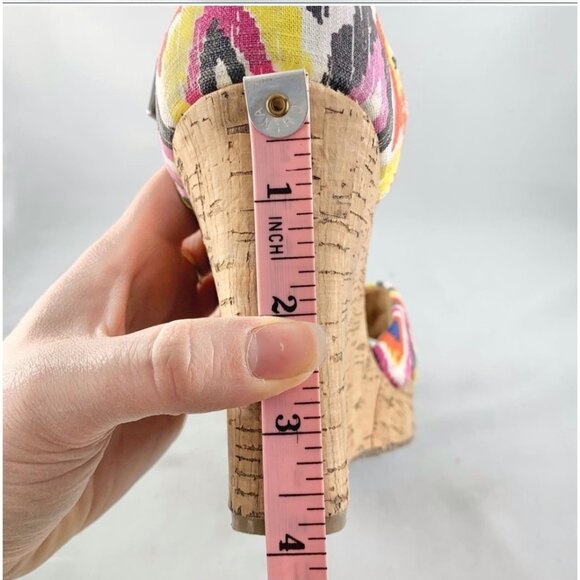 Toms Womens Sienna Cork Wedge Sandals Size 8.5 Multicolor Ikat Aztec Boho Summer - Picture 6 of 8